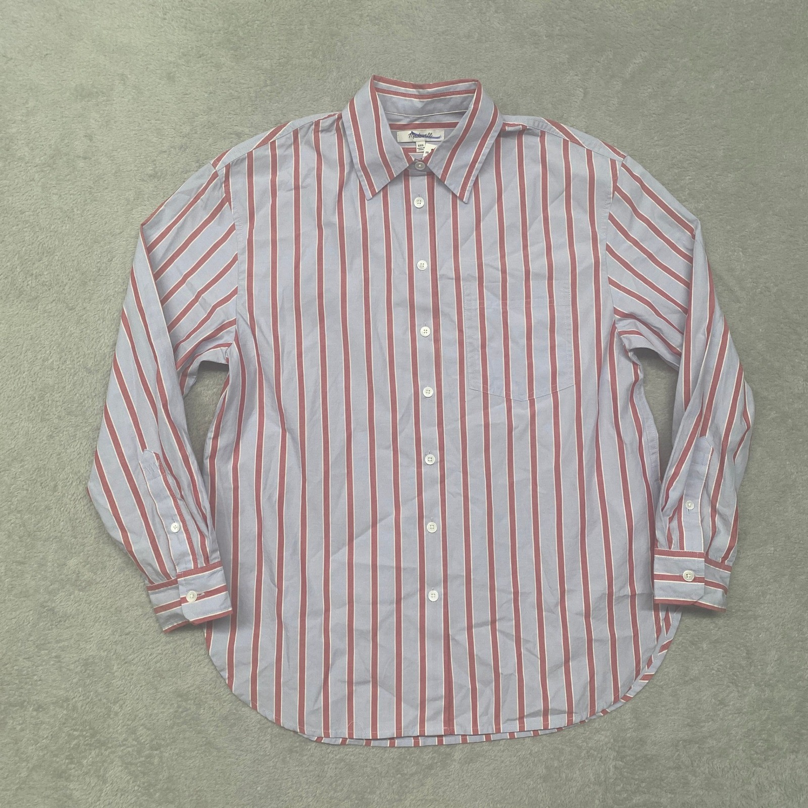 Madewell Top Womens 2XS Tranquil Blue Red Striped Easy Shirt Cotton 2XS NZ421