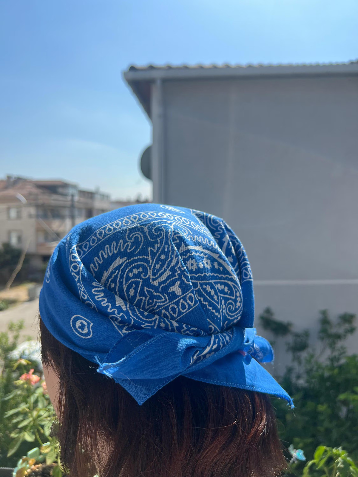 Blue Paisley Cotton Bandana Vintage Style Head Wrap Handmade Unique Boho
