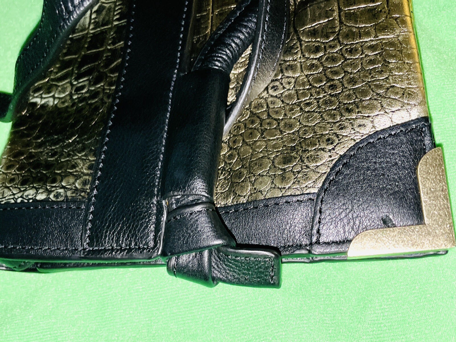 $295 FOLEY & CORINNA FRAMED FLAP GOLD CROCODILE EMBOSSED LEATHER CROSSBODY BAG