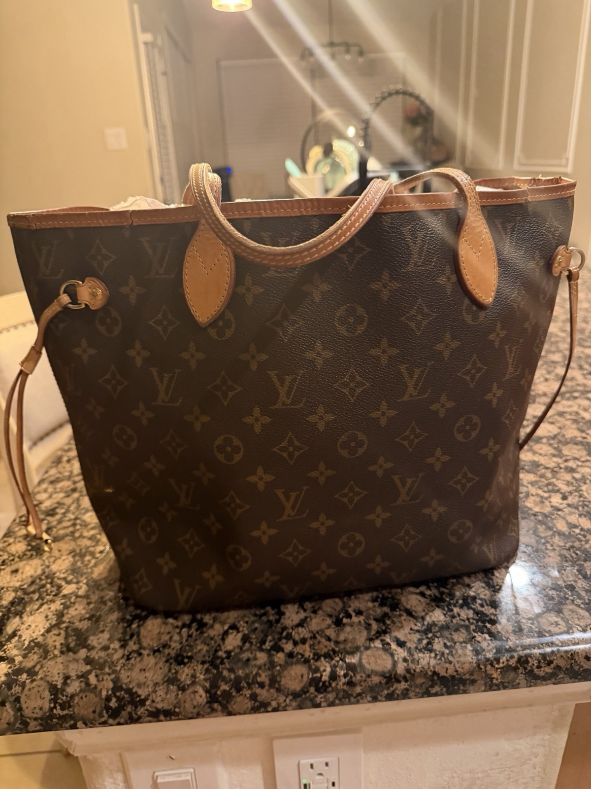 LOUIS VUITTON Neverfull MM Monogram Canvas Beige Tote Bag M40156