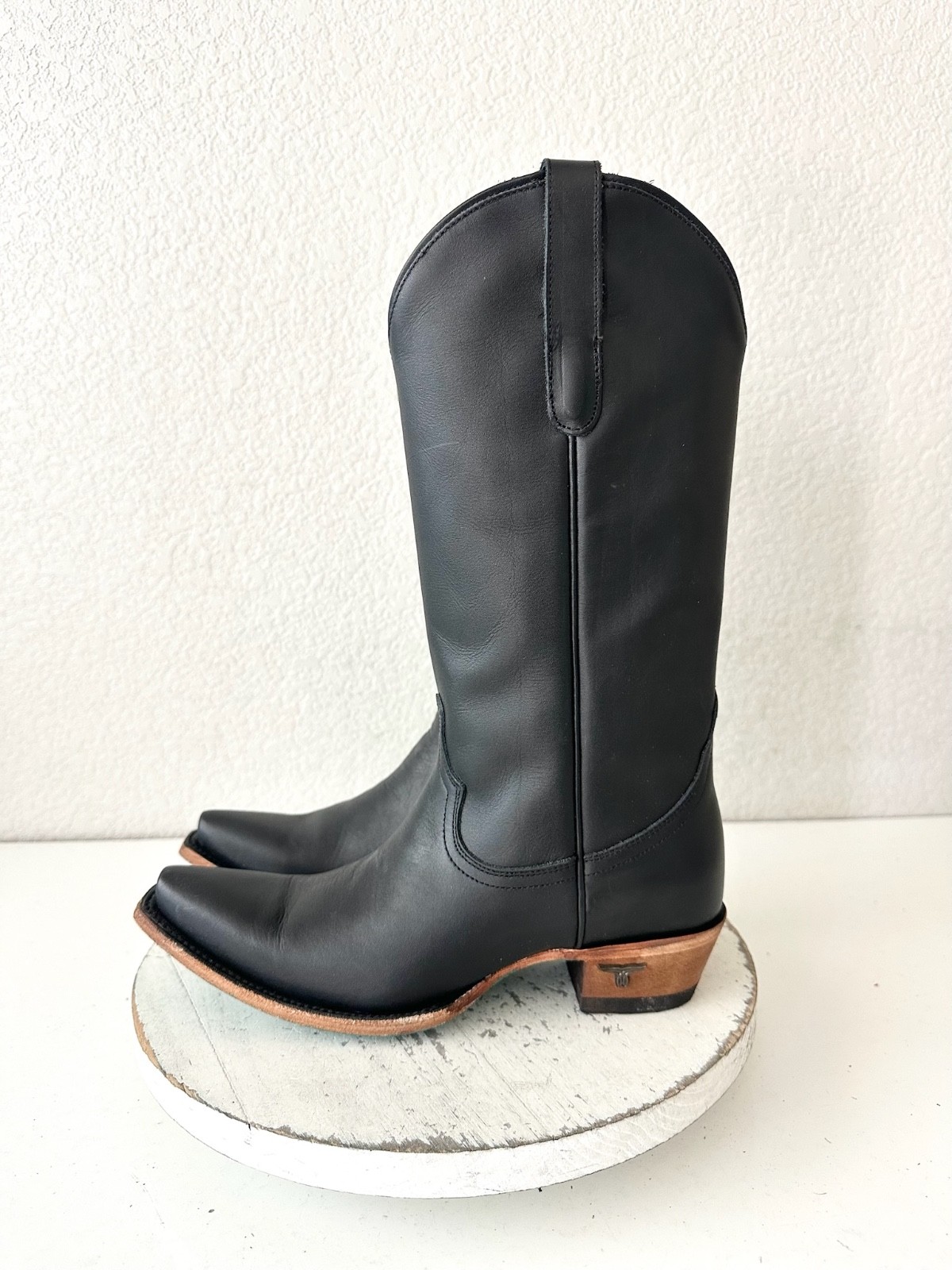 Lane EMMA JANE Black Cowboy Boots Western Cowgirl Mid Calf Tall Snip Toe Size 8