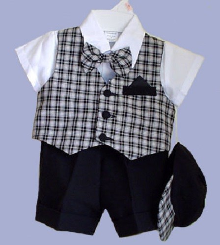 5PCS BLACK VEST SHORT SET WEDDING RING BOY BABY TODDLER BEARER SZ 6 MONTH to 4T