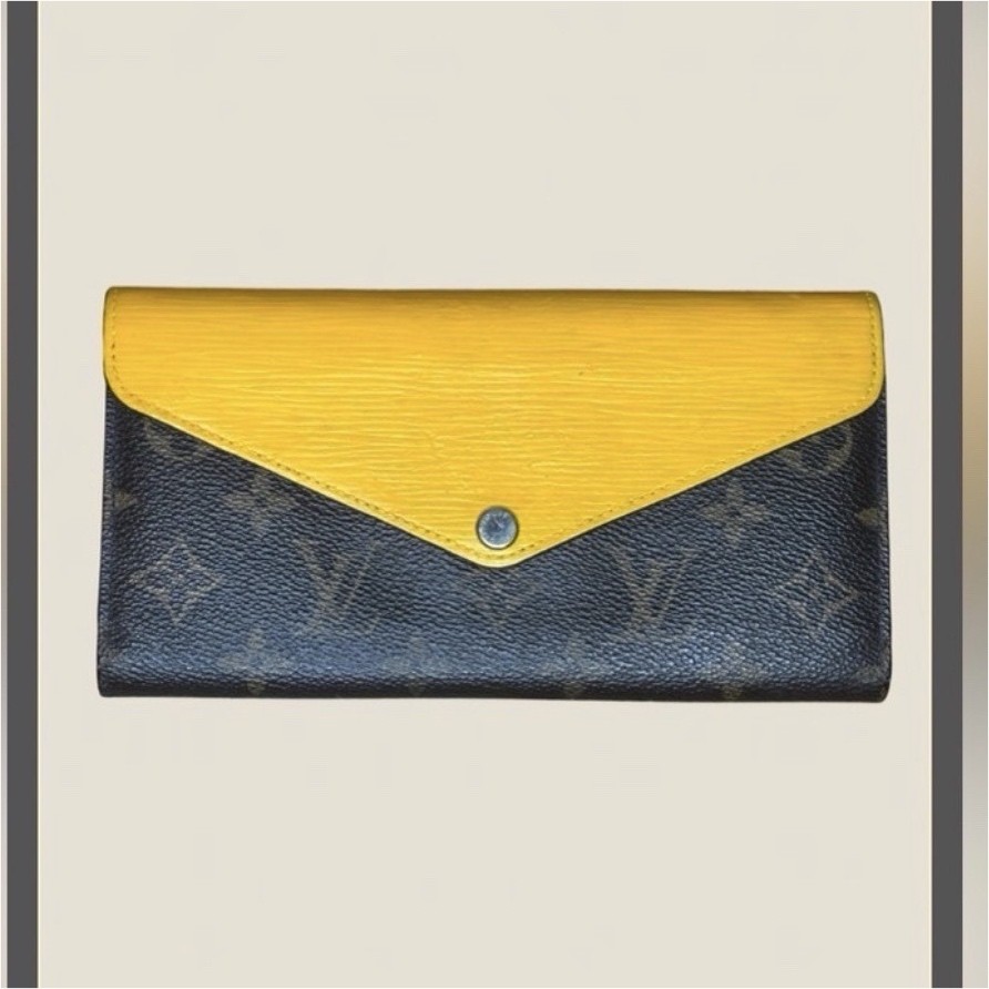 Louis Vuitton Monogram Yellow & Brown Small Crossbody Wallet Chain Strap Snap