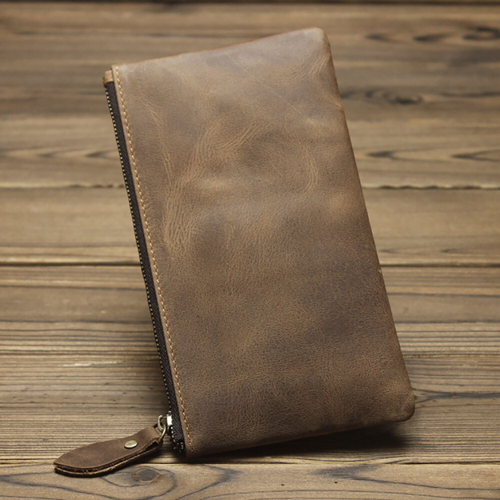 Leather Cash Long Wallet Envelope Zipper Pouch – Money Holder for Men & Women.