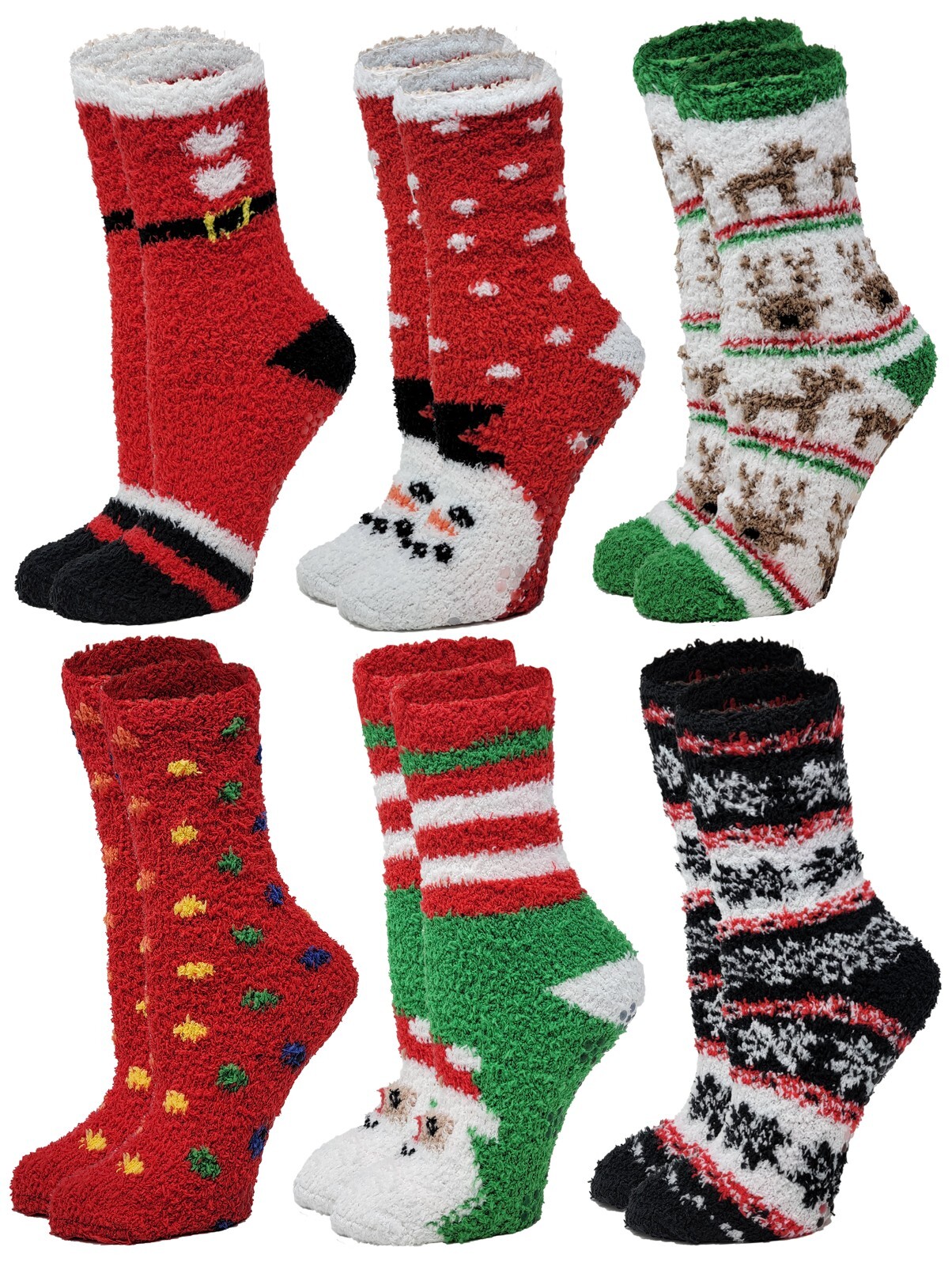 6 Pairs Non-slip Christmas X-Mass Hospital Socks Cozy Fuzzy Slipper Grip Socks