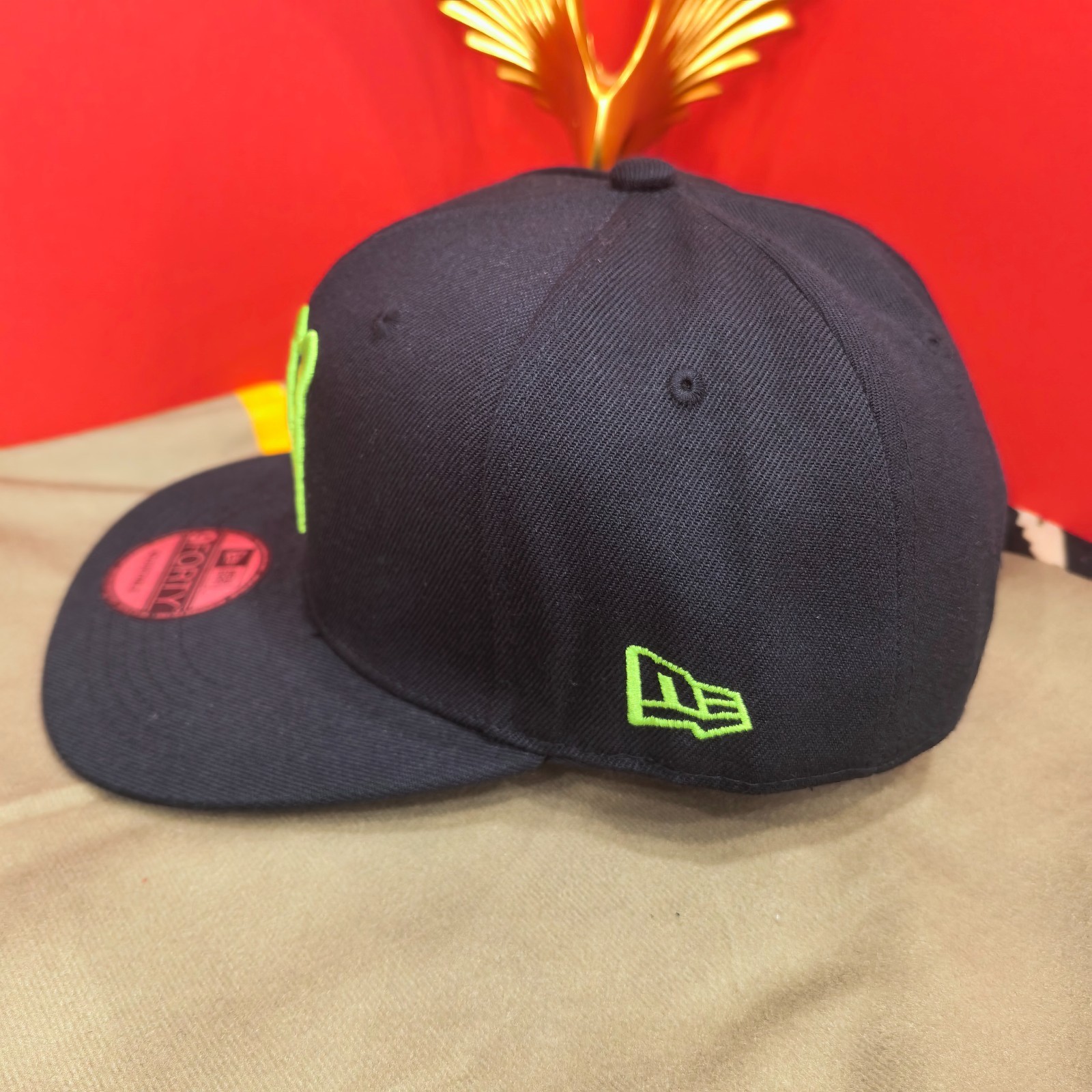 Monster Energy Black Adjustable Flat-Brim Cap with Bright Green Embroidered Logo