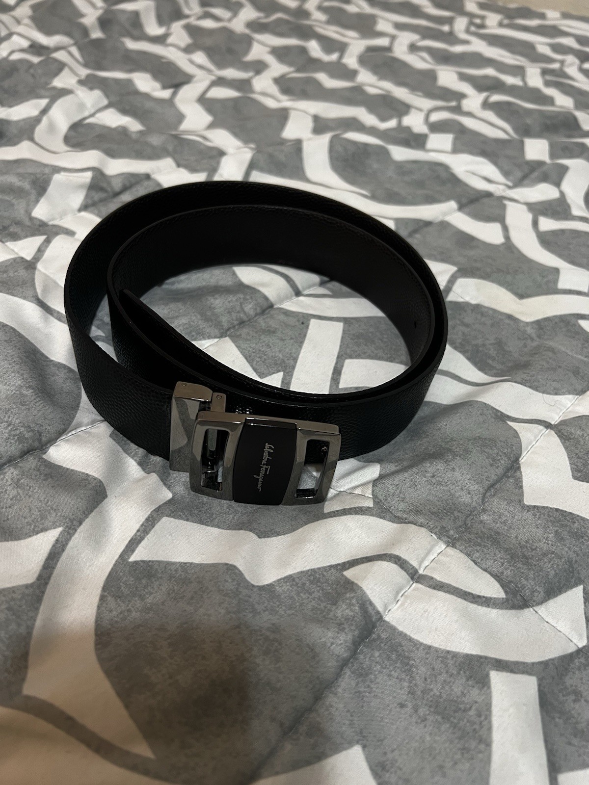 Salvatore Ferragamo Men’s Black Textured Work Belt 1.25″ with Buckle