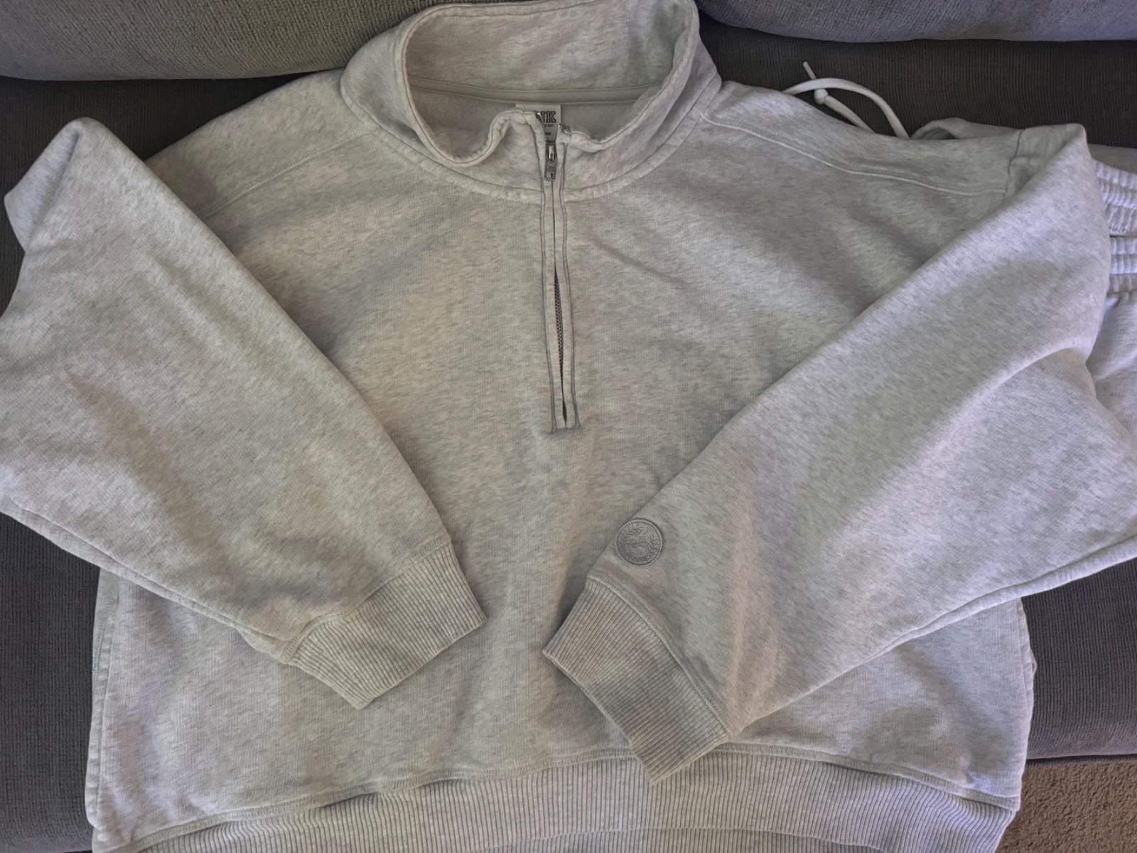 Victoria secret Pink large Half-Zip Pullover Sweater – Light Gray