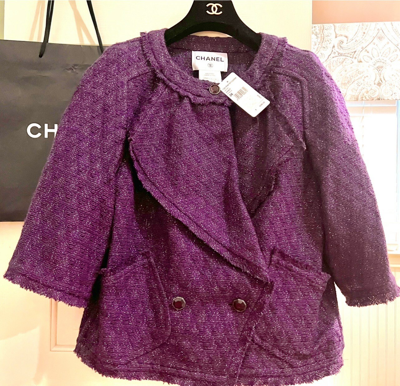 4.8K New Chanel 2012 Purple Gripoix Tweed Jacket 36 38 2 4 6 Blazer Coat Top S M