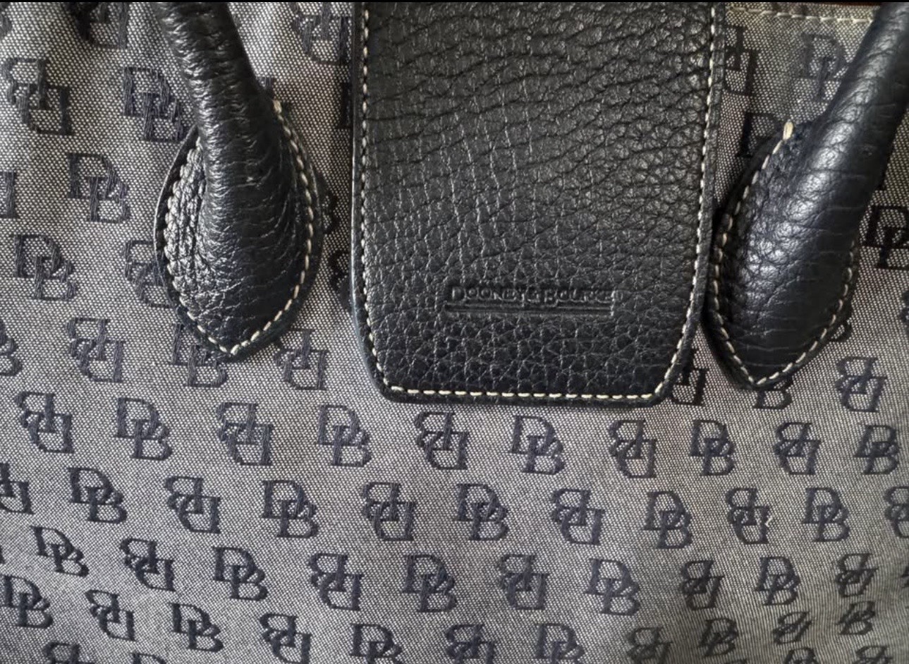 Dooney & Bourke Gray & Black Monogram CanvasBlack Leather Trim Shoulder Bag