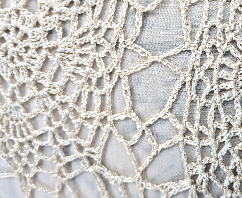 Y2K Formal Fairy Core Tunic/Top Sm Goldish Cream Crochet Overlay Victorian