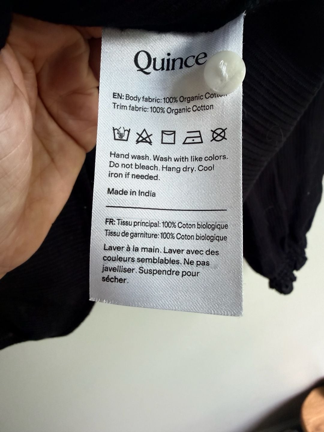 Quince Organic Textured Cotton Peasant Blouse black size Large