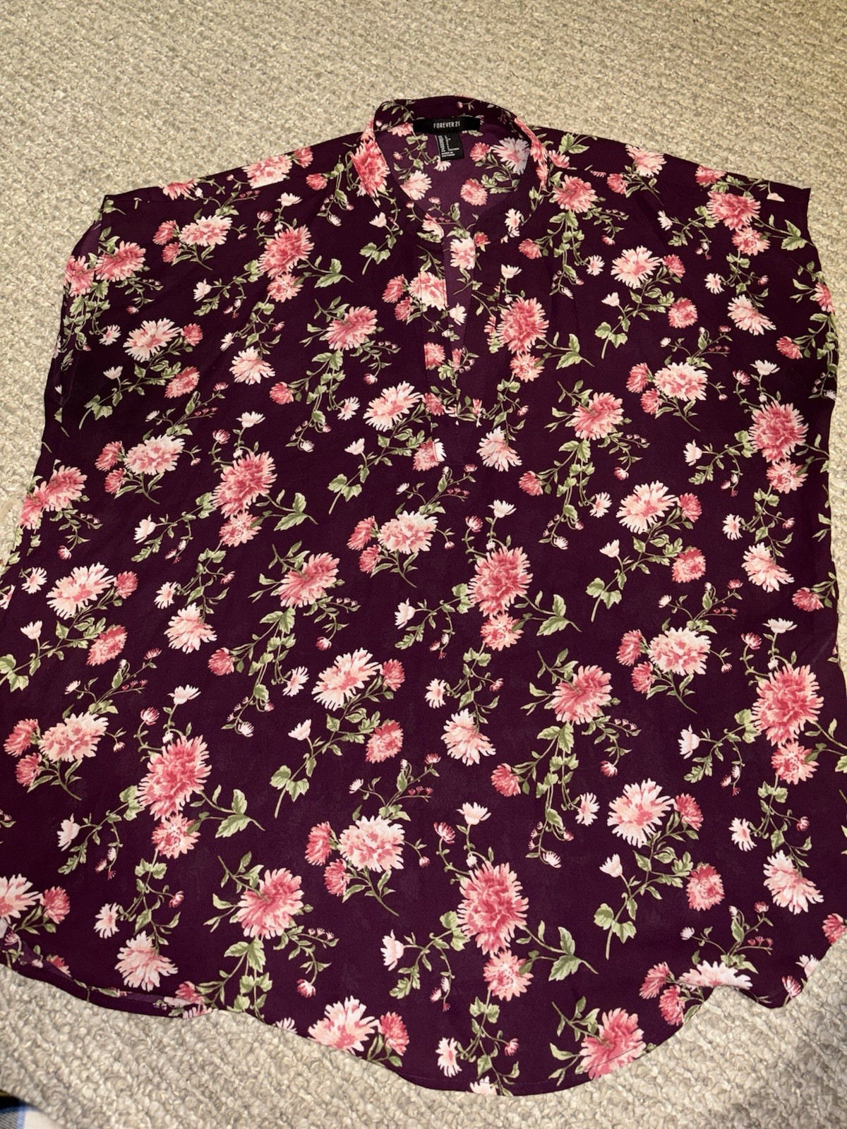 FOREVER 21 Women’s L Purple Floral V-Neck Long Sleeve Pullover Chiffon Blouse