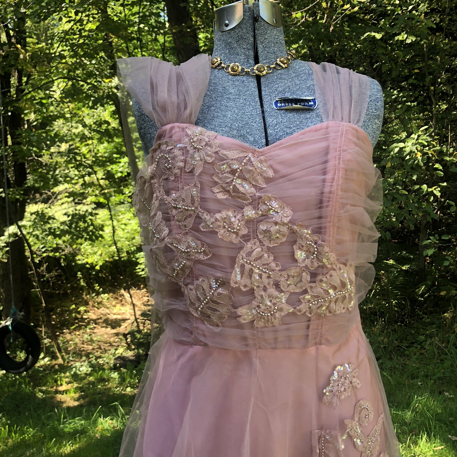 Vintage 1940’s Sequin Pearls Lace Cocktail Gown Dress 36-28-48 Stunning unworn