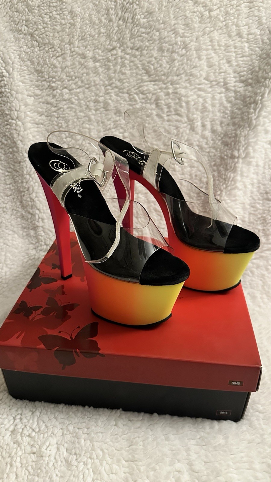 Pleaser Women’s Platform Stiletto Heels Rainbow Pole Dancing Size 7