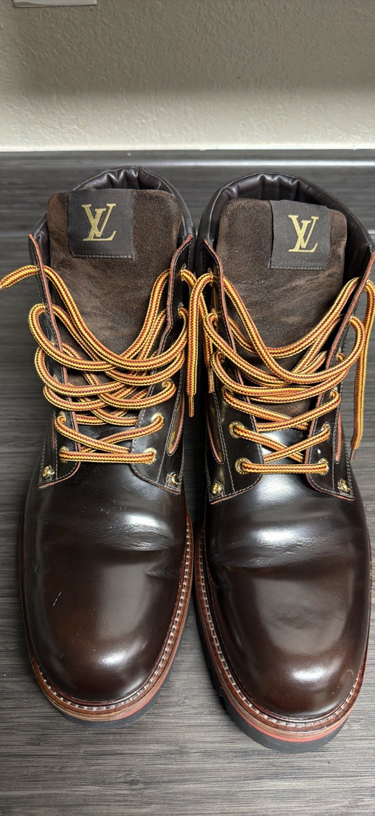 Louis Vuitton Men’s Brown Leather Monogram Lace-Up Ankle Boots Sz 13 M