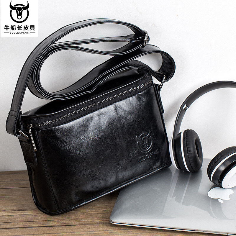 Retro cowhide leather men’s shoulder bag cell phone bag ipad crossbody bag