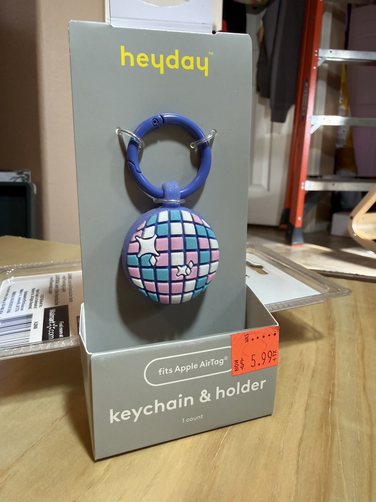 heyday Disco Checkered Key Chain Holder w/ Carabiner Clip, Blue Pink Purple