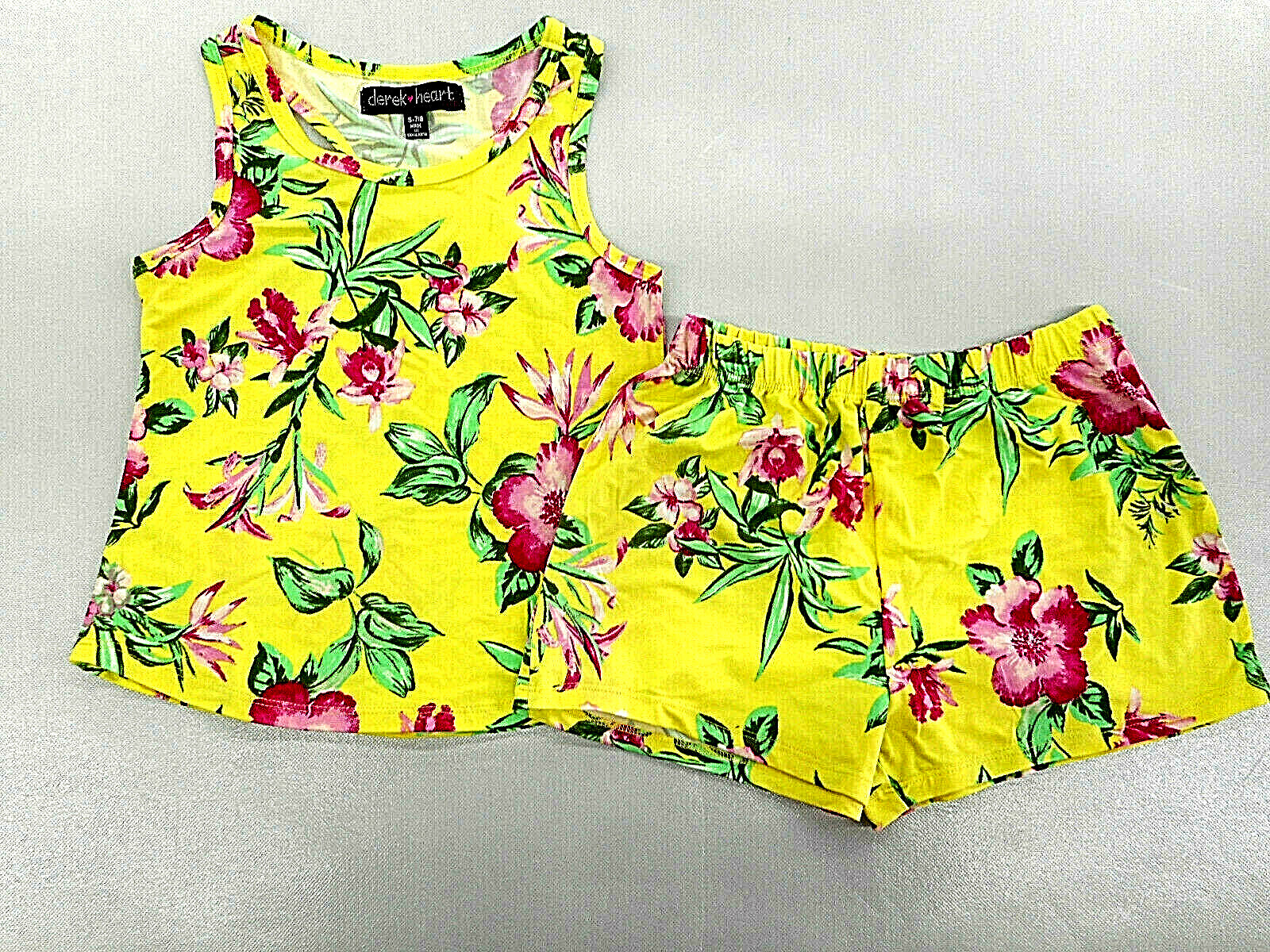 Girls Derek Heart Yellow Floral Tank Top & Shorts 2PC Set Sizes 7/8 – 14