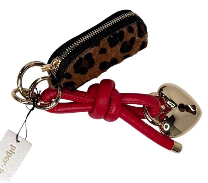 Piper K Leopard Print Mini Coin Purse Handbag Charm Gold Key Ring Heart Red Rope