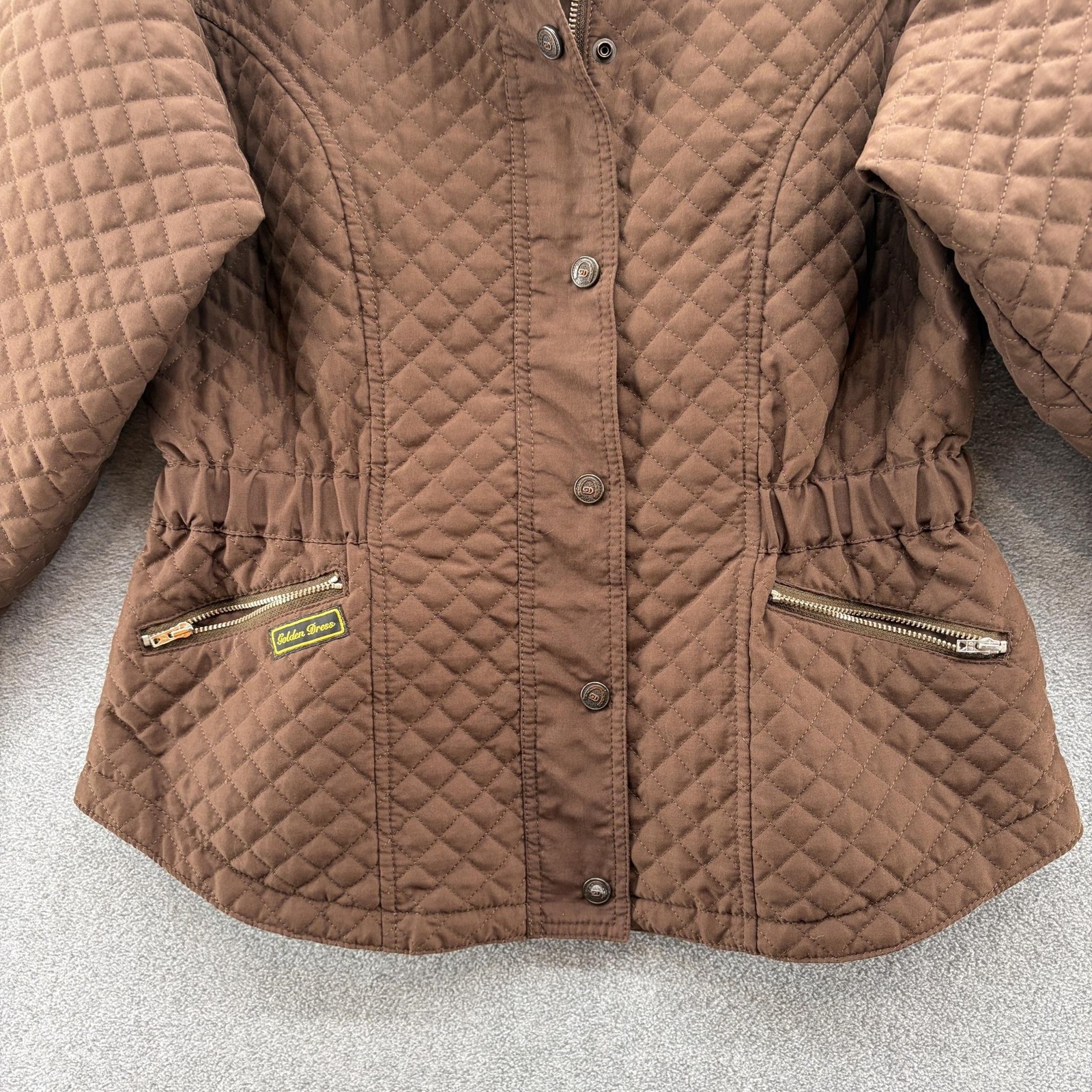 Golden Dress Equestrian Jacket Womens Medium Brown Quilted Zip Pockets Riding
