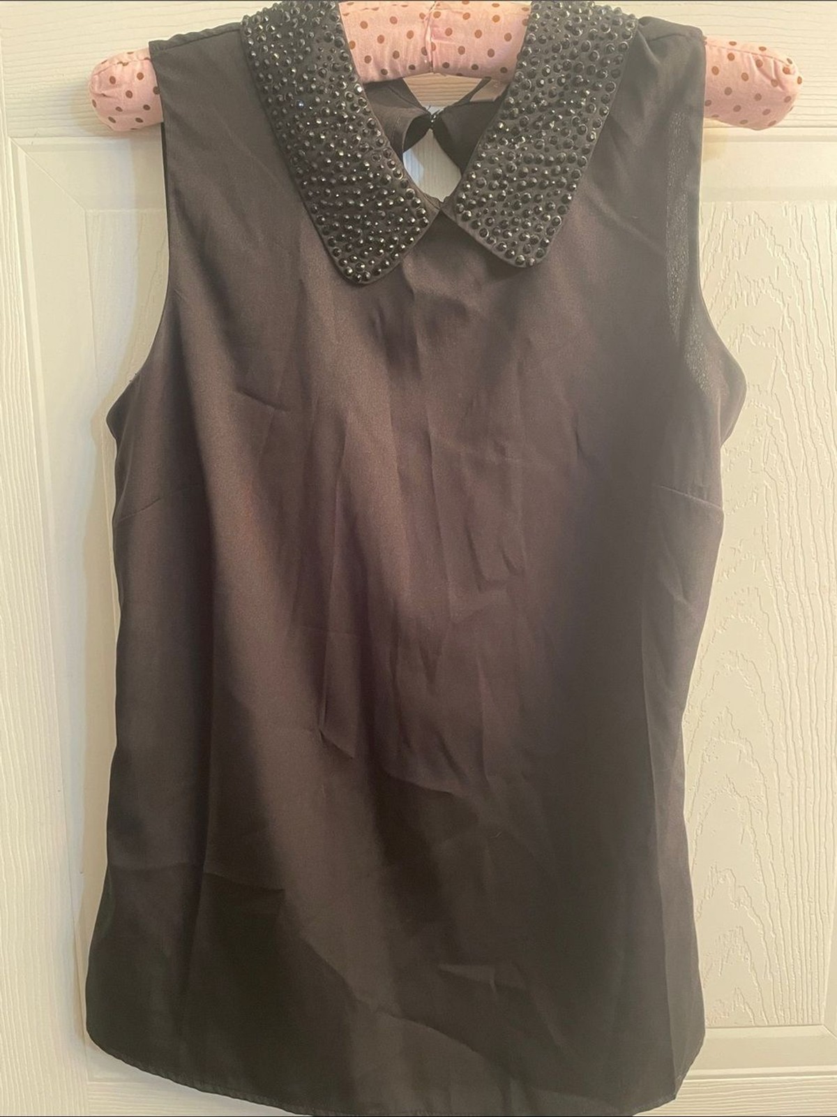 Banana Republic Black Sleeveless Top with Beaded Peter Pan Collar