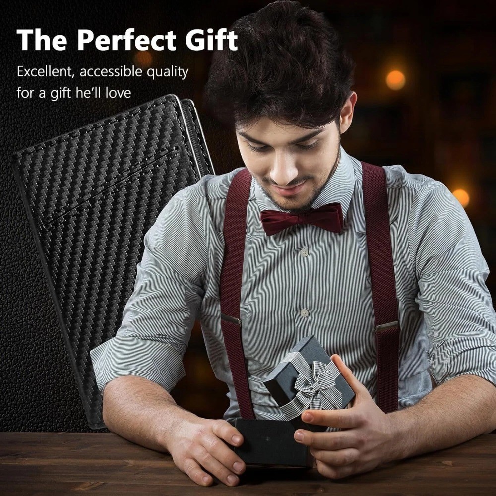 Men’s RFID Blocking Slim Wallet Pop Up Carbon Fiber Card Holder Case Minimalist