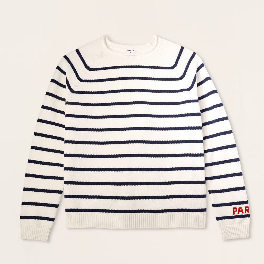 Women Rollneck Striped Pullover Sweater – Parke Navy Blue Striped XXL