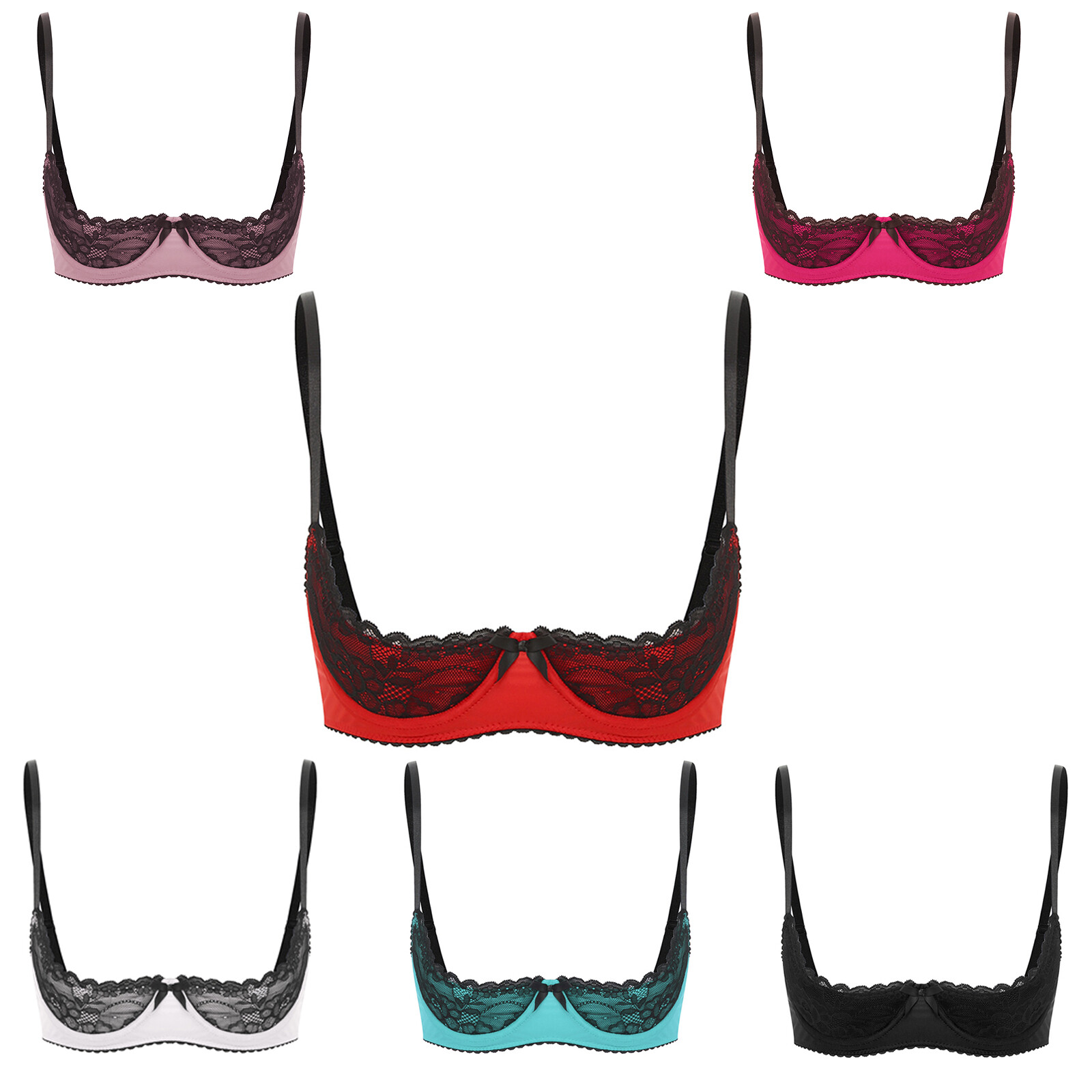 Women’s Lace Underwire Half Cup Lace Push Up Balconette Bra Shelf Bras Lingerie