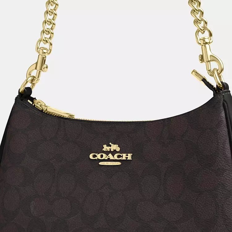 NWT Coach Teri Shoulder Bag In Signature CV933 Gold/Walnut/Black