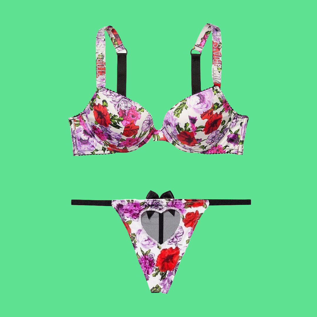 2-pc Victoria’s Secret Very Sexy Shine Strap Push-Up Bra Floral Many Size NWT