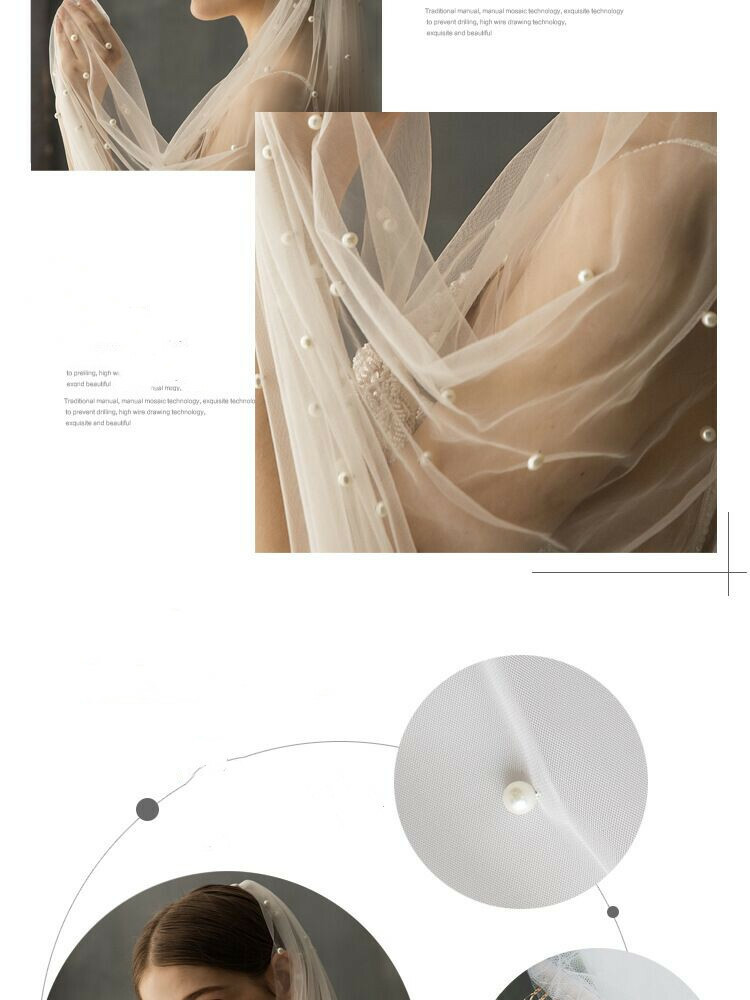 3M Cathedral Long Bridal Bride Wedding Veil Headdress Pearls White+Metal Comb 1T
