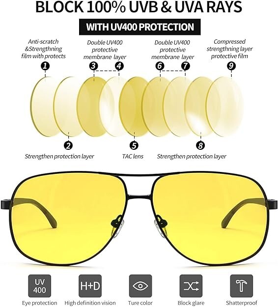 Tac Night Vision Glasses Polarized Sunglasses for Men Anti Glare Driving Goggles
