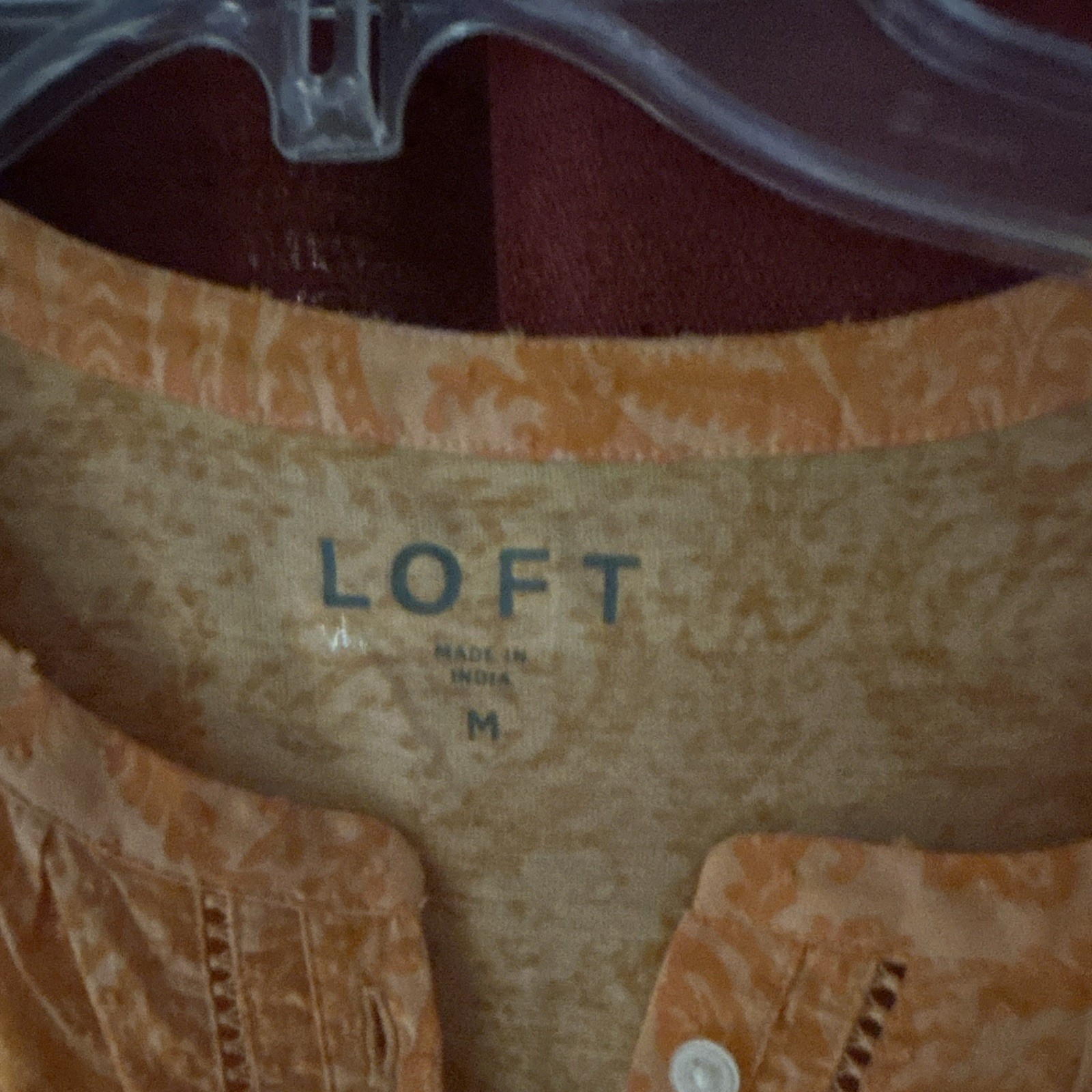LOFT Women’s M Orange Paisley V-Neck Sleeveless Knit Cotton Button Tank Top