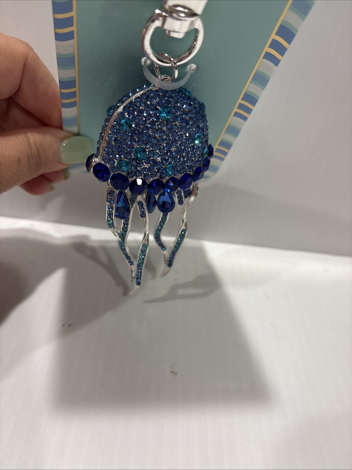 💙NWT Piper K Blue Rhinestone Jelly Fish Bag Charm / Keychain Blue Crystal