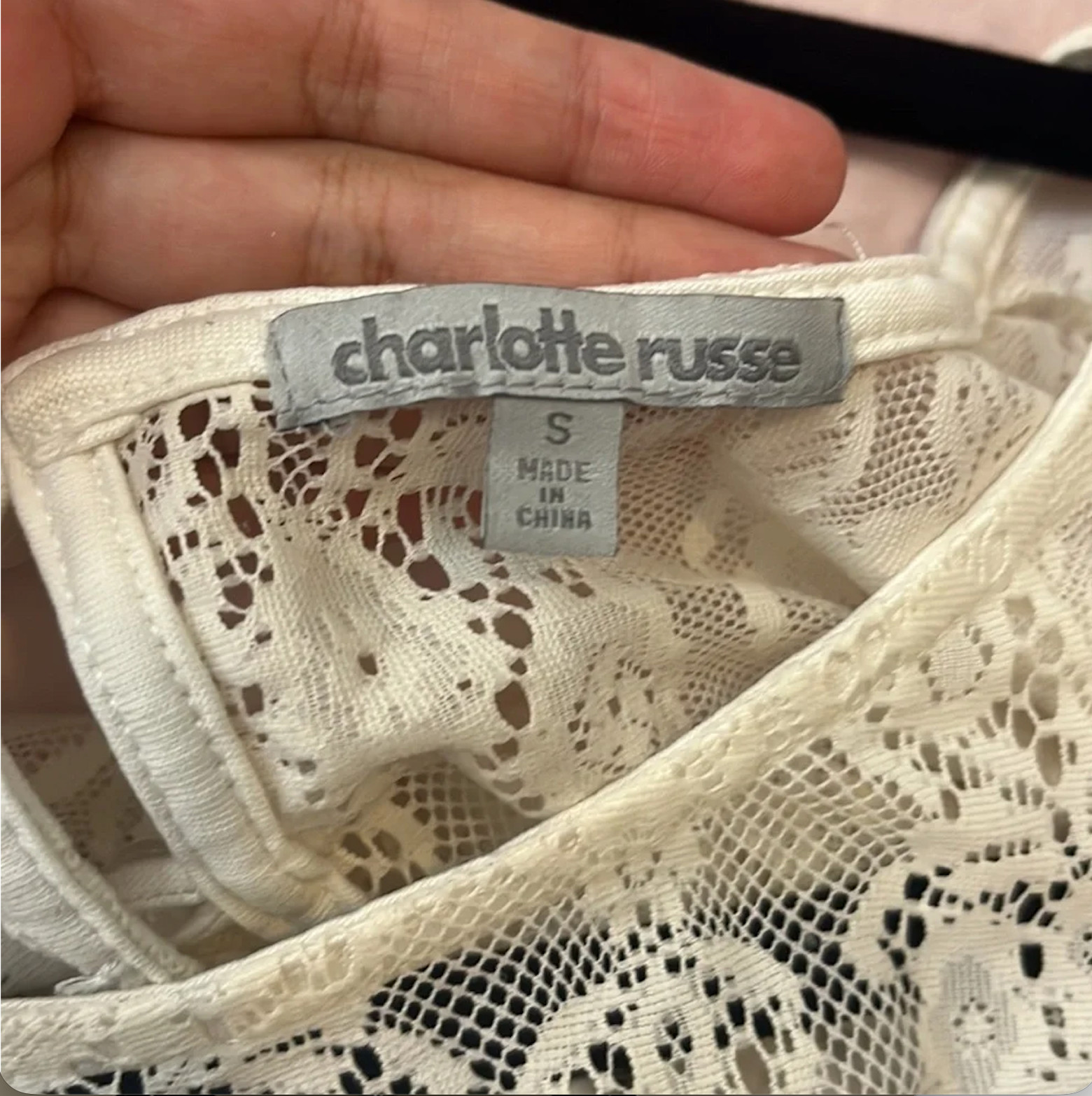 Charlotte Russe Black & White Striped Top with Lace Yoke Size Small