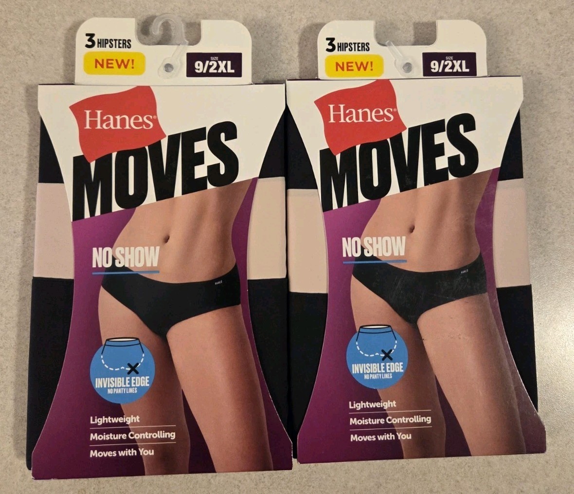 Hanes Women’s 9 / 2XL Moves No Show Hipster Underwear 6 PAIR Black Beige