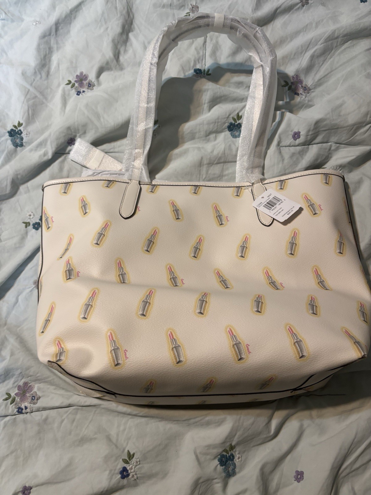 Coach Women’s Large White Rocket Print Tote Zip Closure Gold Hardware Bag Charm