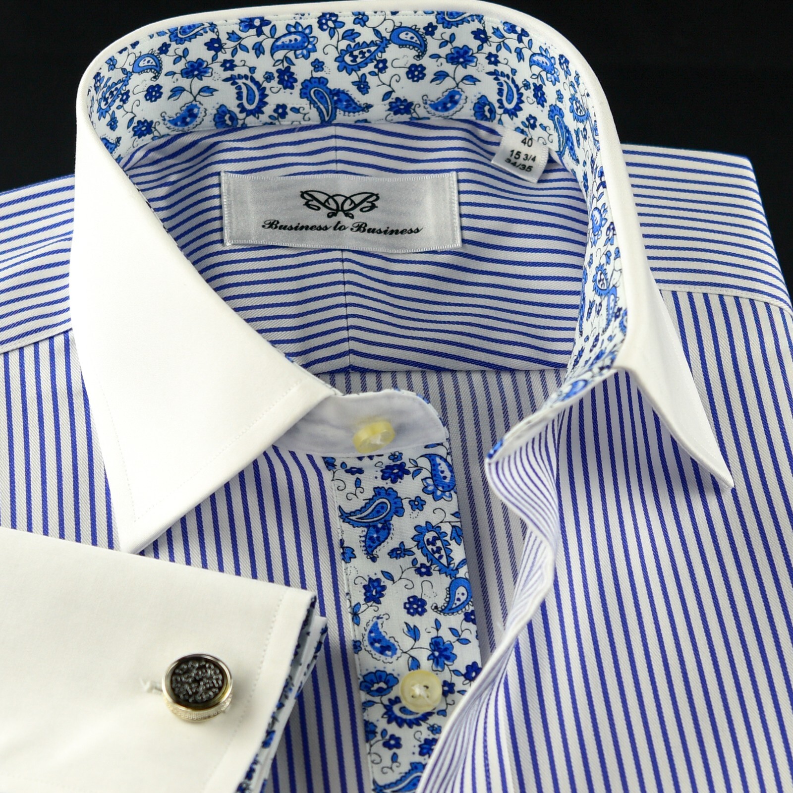 Blue Winchester Business Shirt With Paisley Inner Lining Fashionable Design