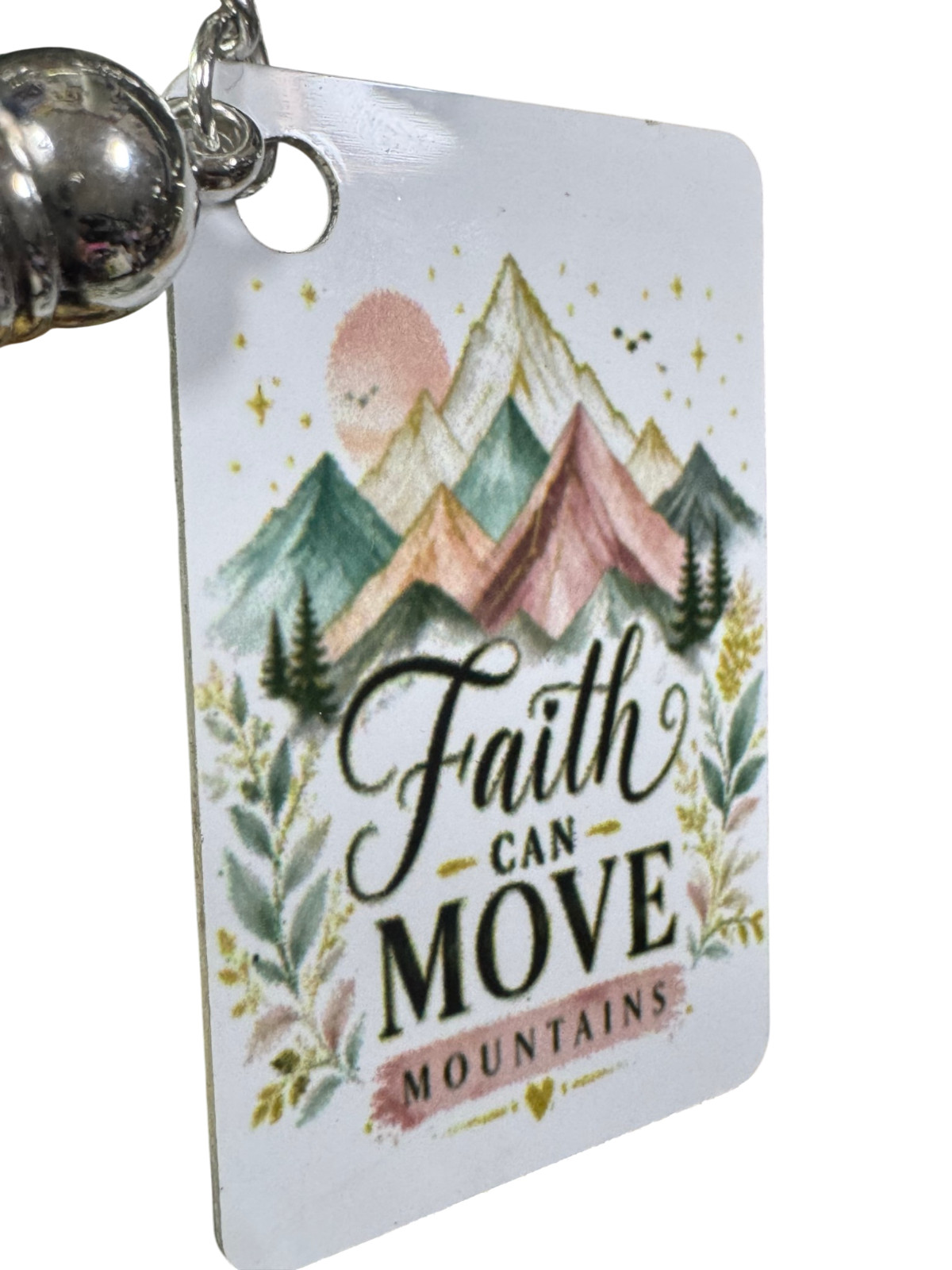 Faith Can Move Mountains Keychain, Metal, Inspirational Christian Quote with Pur