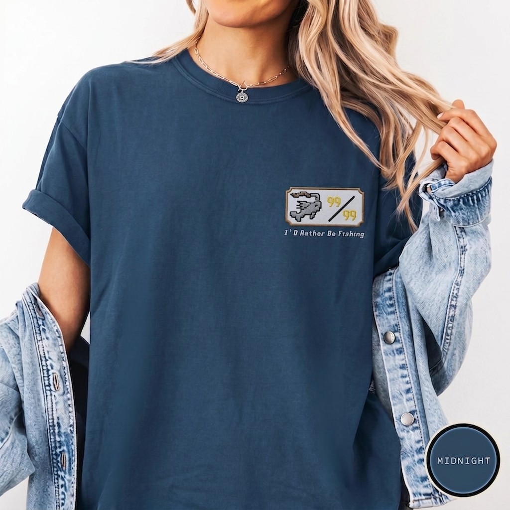 Embroidered OSRS Fishing T-Shirt, RuneScape Gamer Shirt, Old School RPG Gift