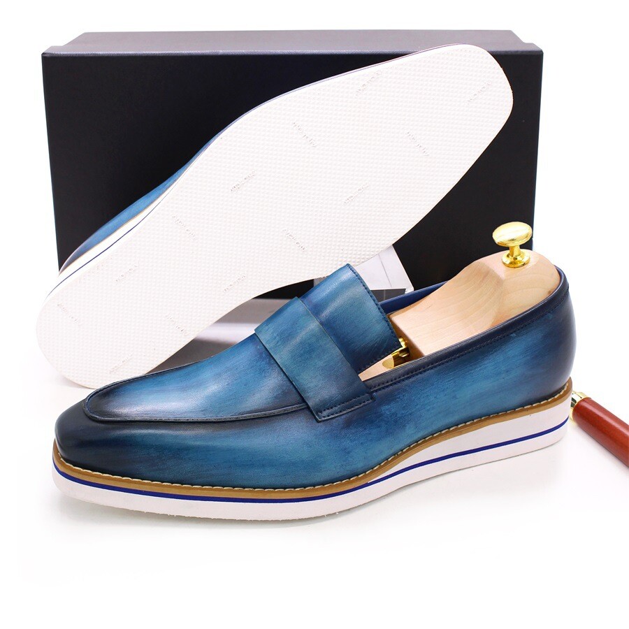 Men’s Pointy Toe Leather Shoes Slip On Flat Banquet Dress Formal Casual Oxforfds
