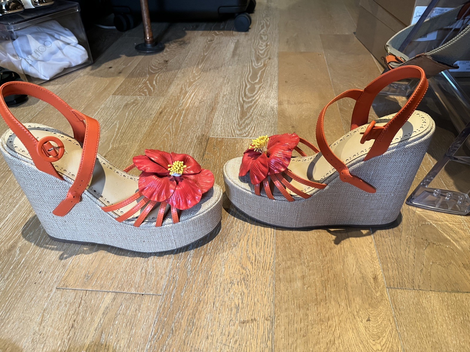 LARROUDE Magnolia Wedge Leather In orange Leather Color Beige Size 9