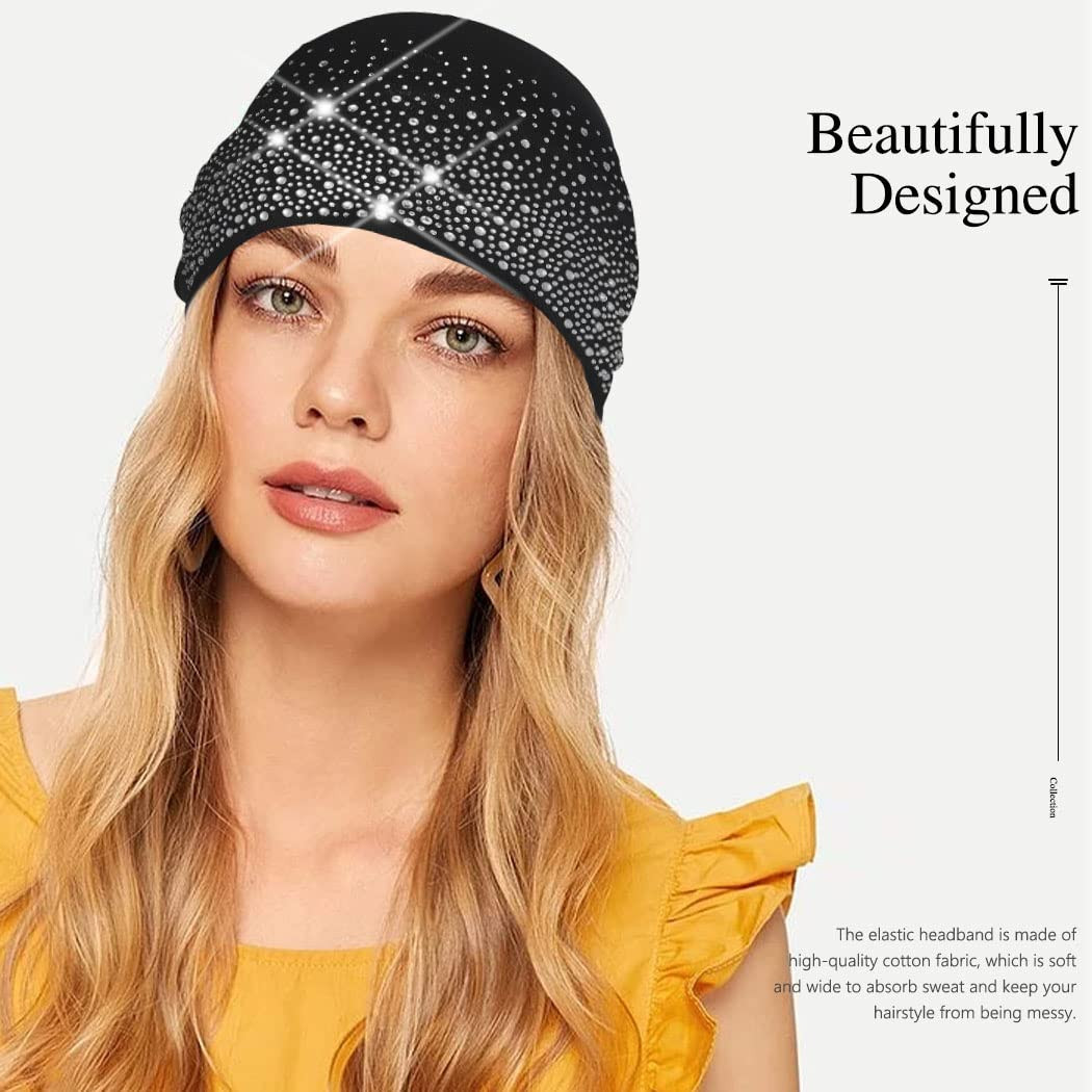 Crystal Headband Rhinestone Black Head Wraps Wide Knotted Head Band Turban Party