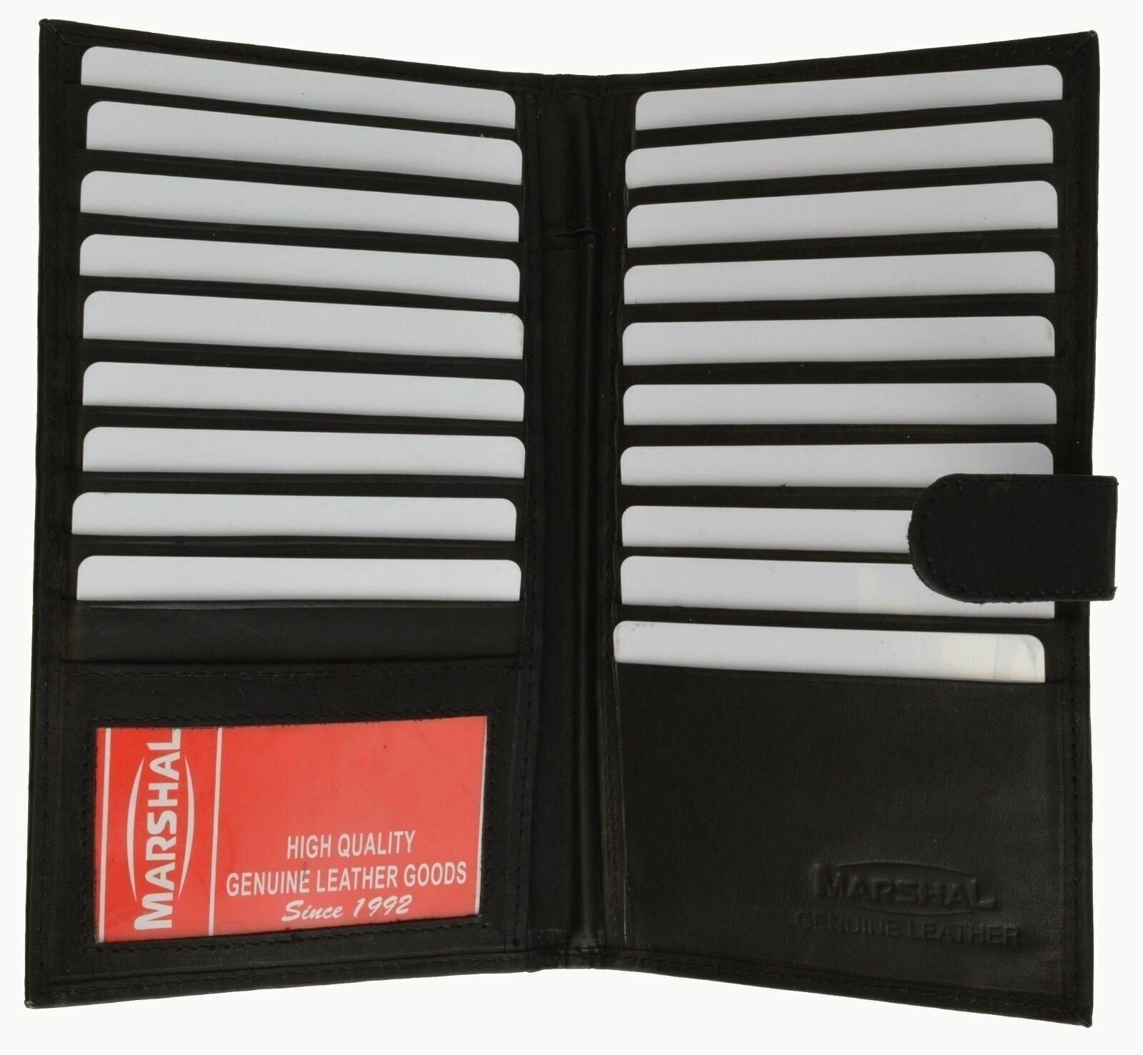 Genuine Leather Credit Card Holder Wallet 19 Card Slots + 1 ID Window with Snap