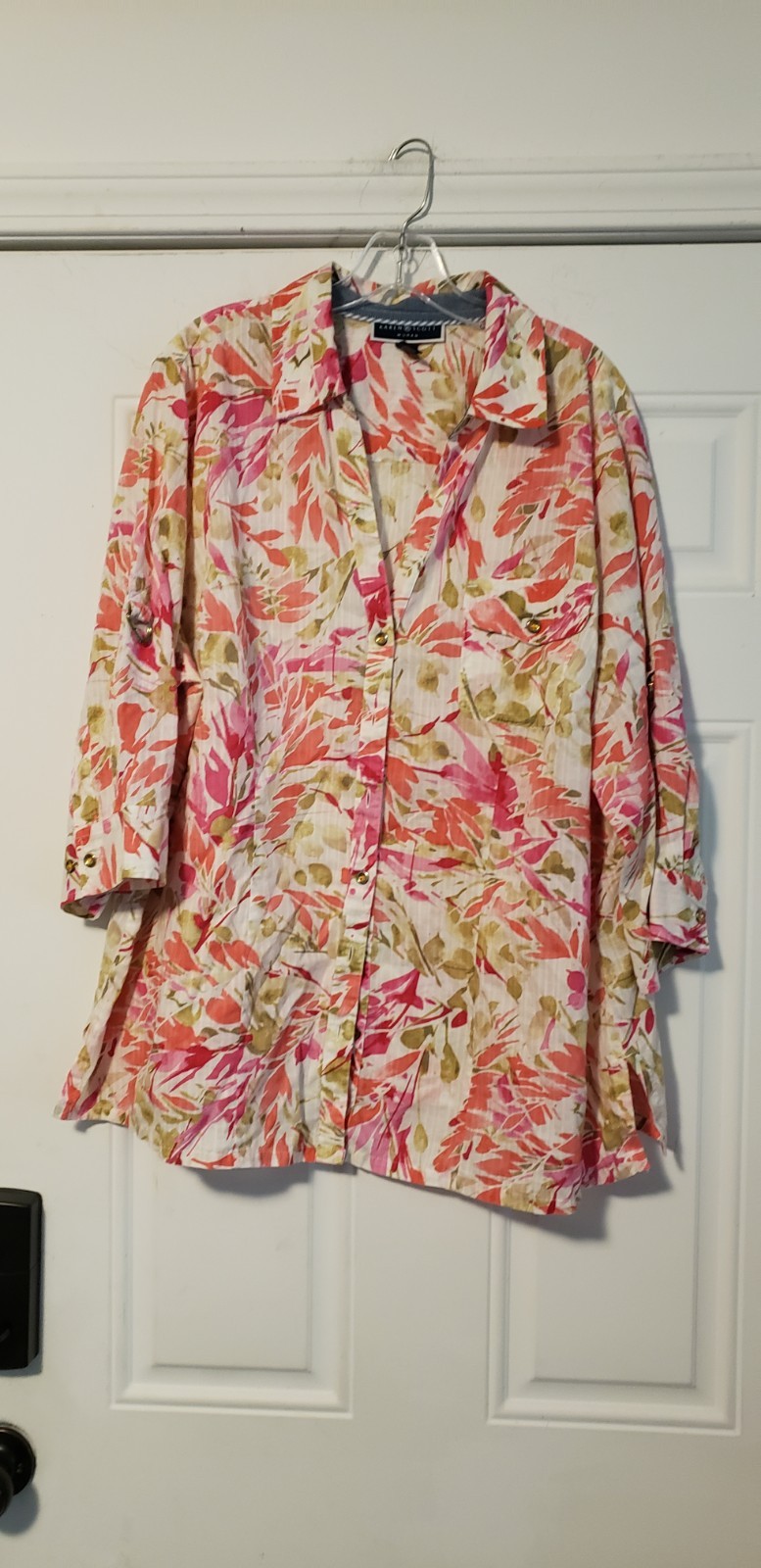 Karen Scott Women’s 2X MULTICOLORED Floral Button Up 100% Cotton Shirt