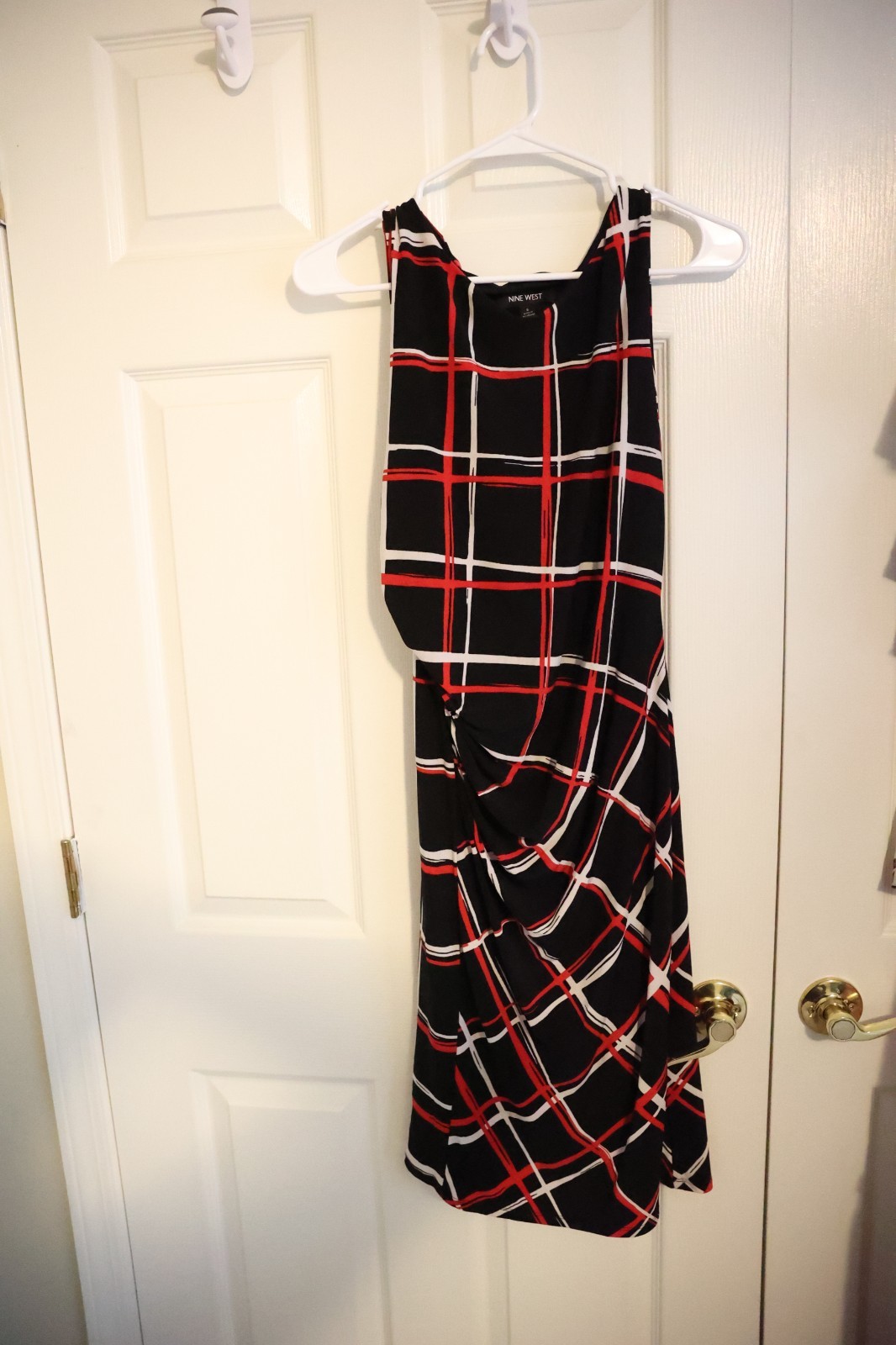 Nine West One‑Side Ruched Color block Dress Black Red White Size 6