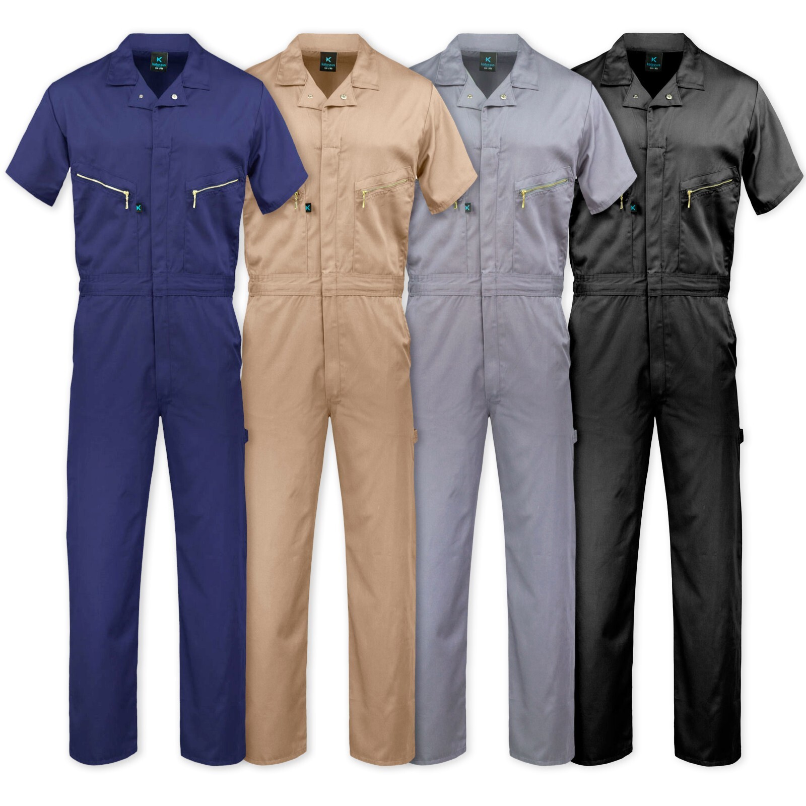 Men’s Coverall Short Sleeve Jumpsuit Cotton Blend Zipper Front Pockets Overalls