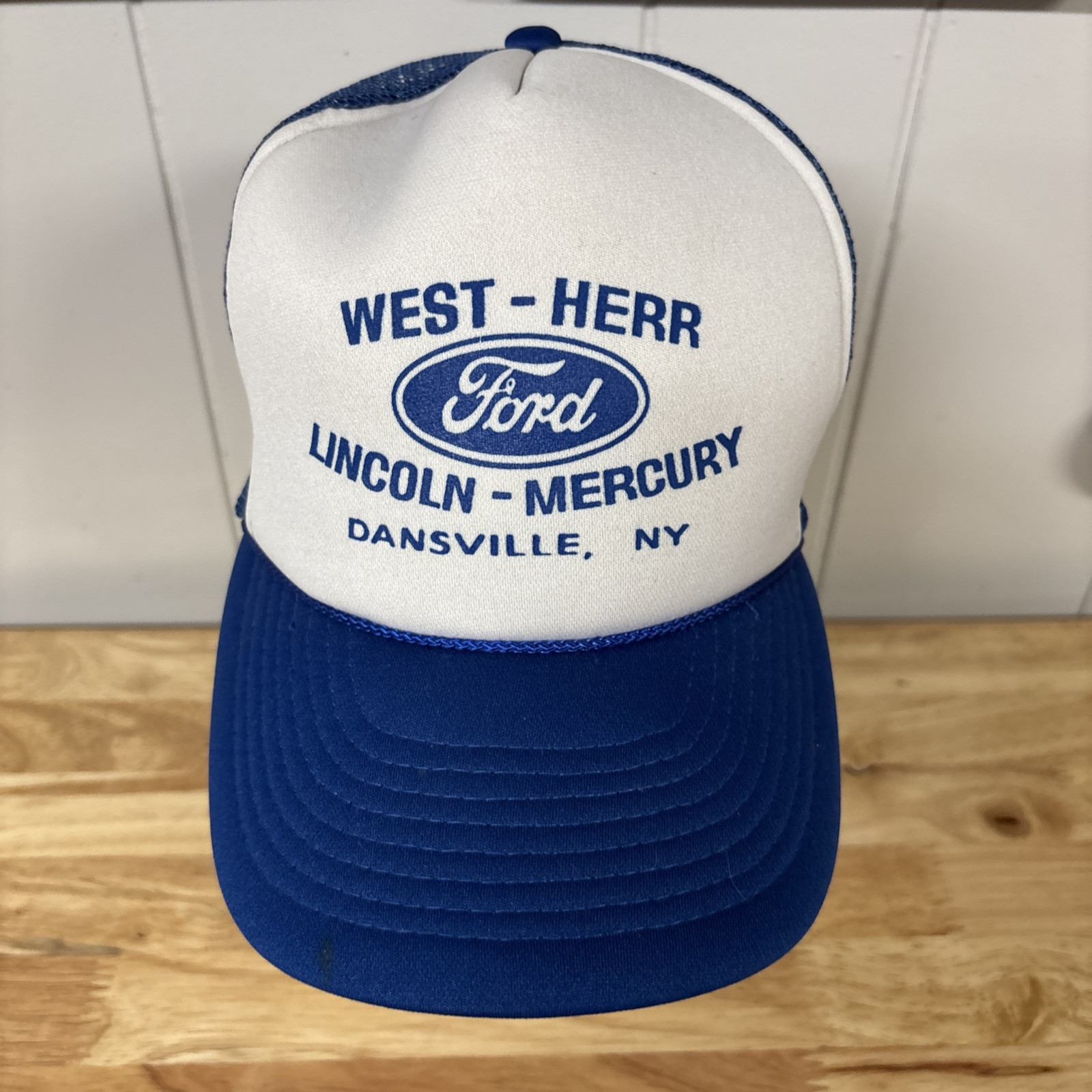 Vintage Ford Lincoln Mercury Trucker Snapback Mesh Trucker Hat Cap Blue White NY