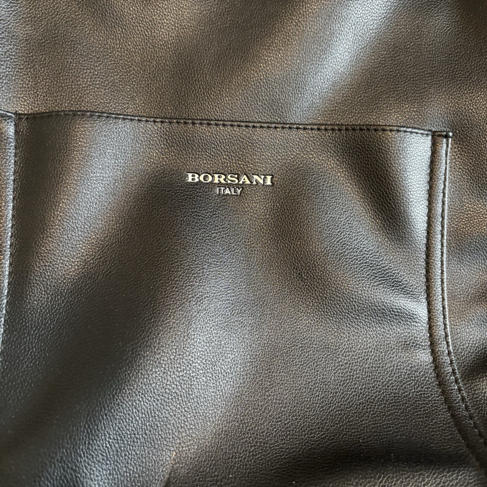 Borsani Italy Black Tote Bag Red Lined Snap Closure Inner Pockets Silver HW